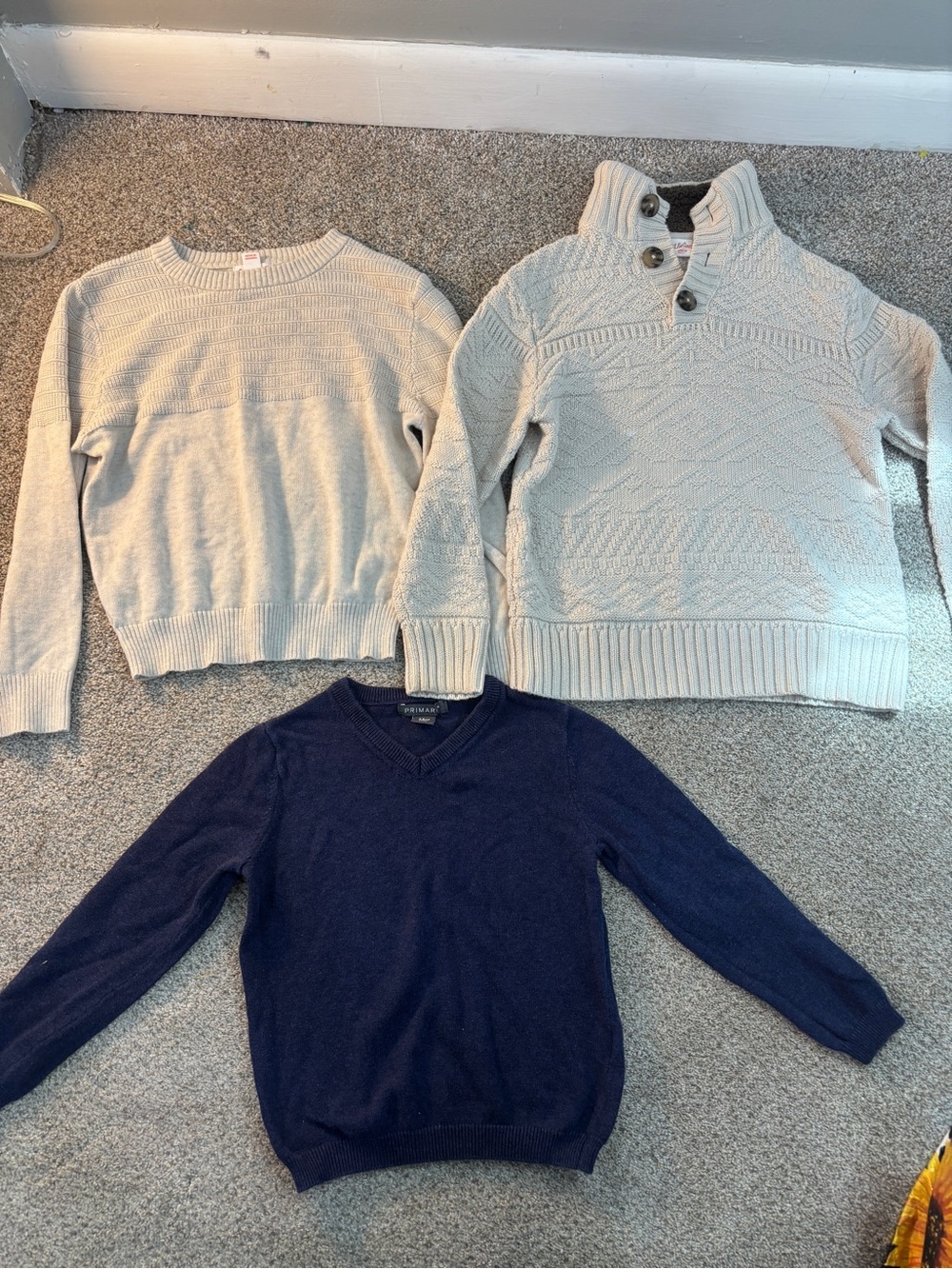 Bundle of Toddler Little boy  Cream Cable Knit Sweater Blue Sweater Cat and Jack